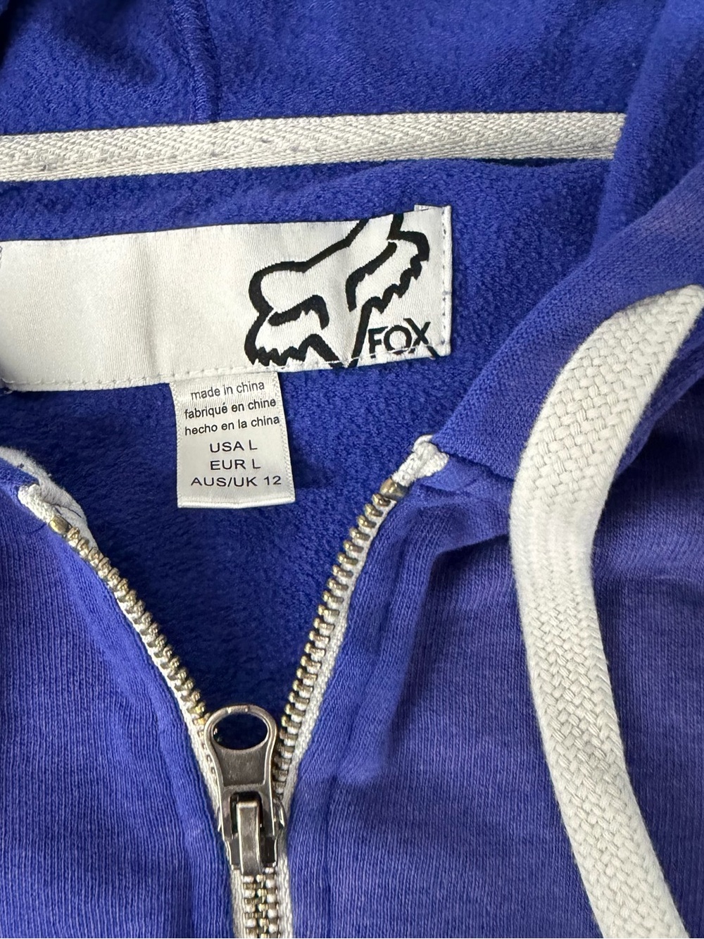 Fox Royal Blue Zip-Up Hoodie with White Drawstrings - Picture 4 of 8